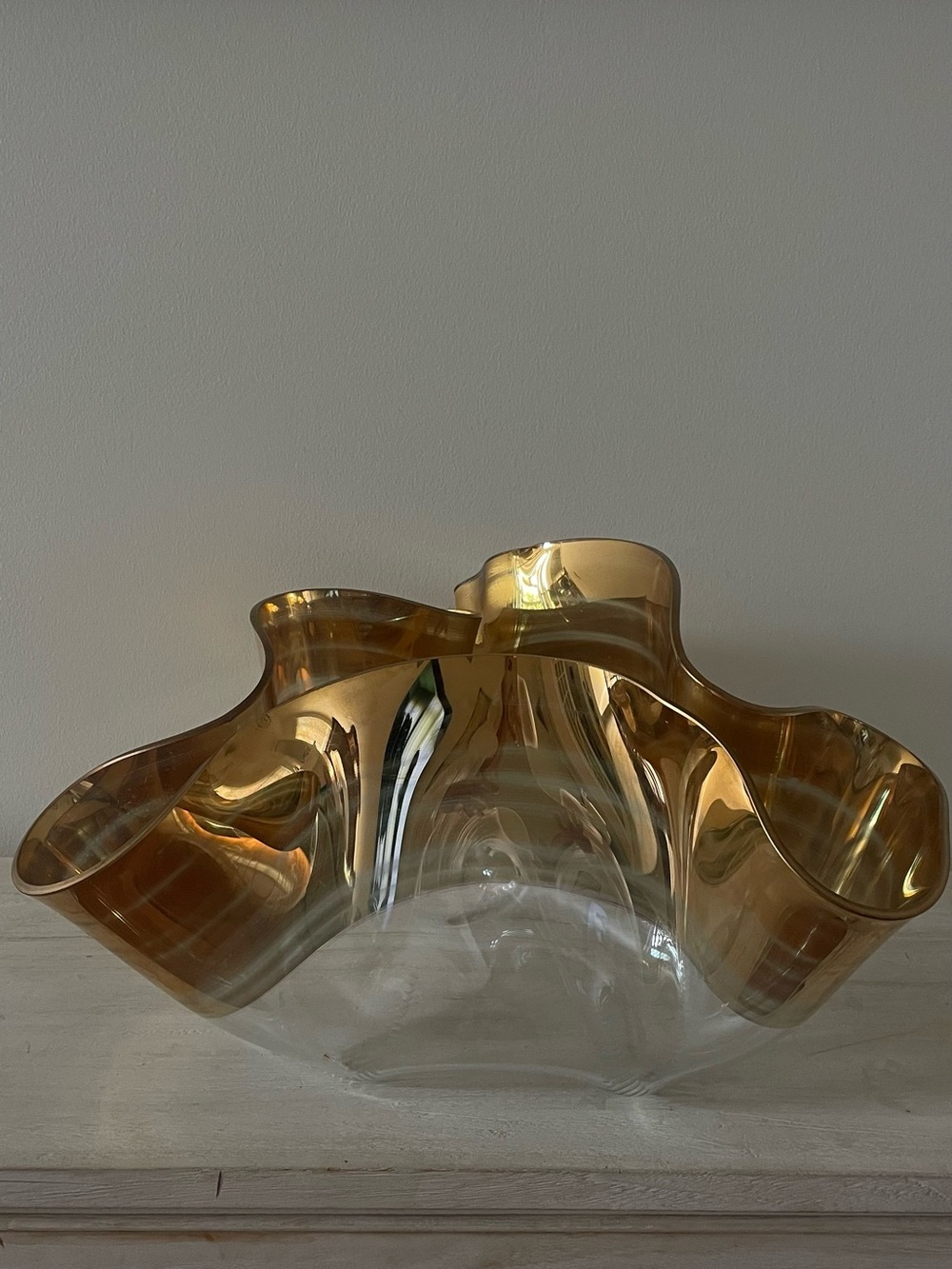 Gold-Tone Organic Freeform Glass Bowl